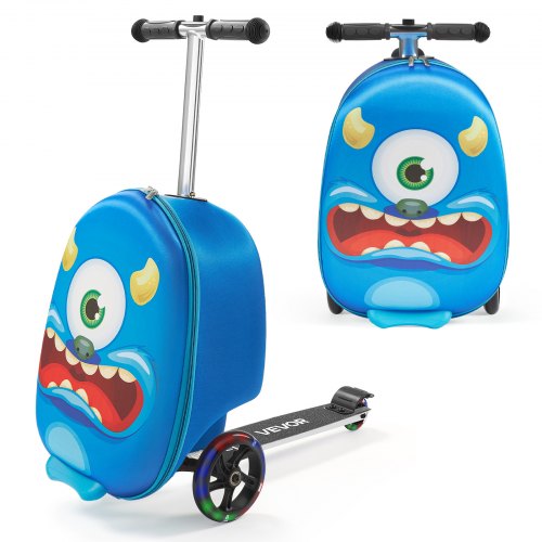 Ride-on Luggage, 20 L Capacity, 20 Inches Kids Scooter Suitcase with Flash PU Wheels, Adjustable Handle & TPR Non-Slip Grip, Foldable & Lightweight Scooter Luggage for Kids Aged 5+, Blue