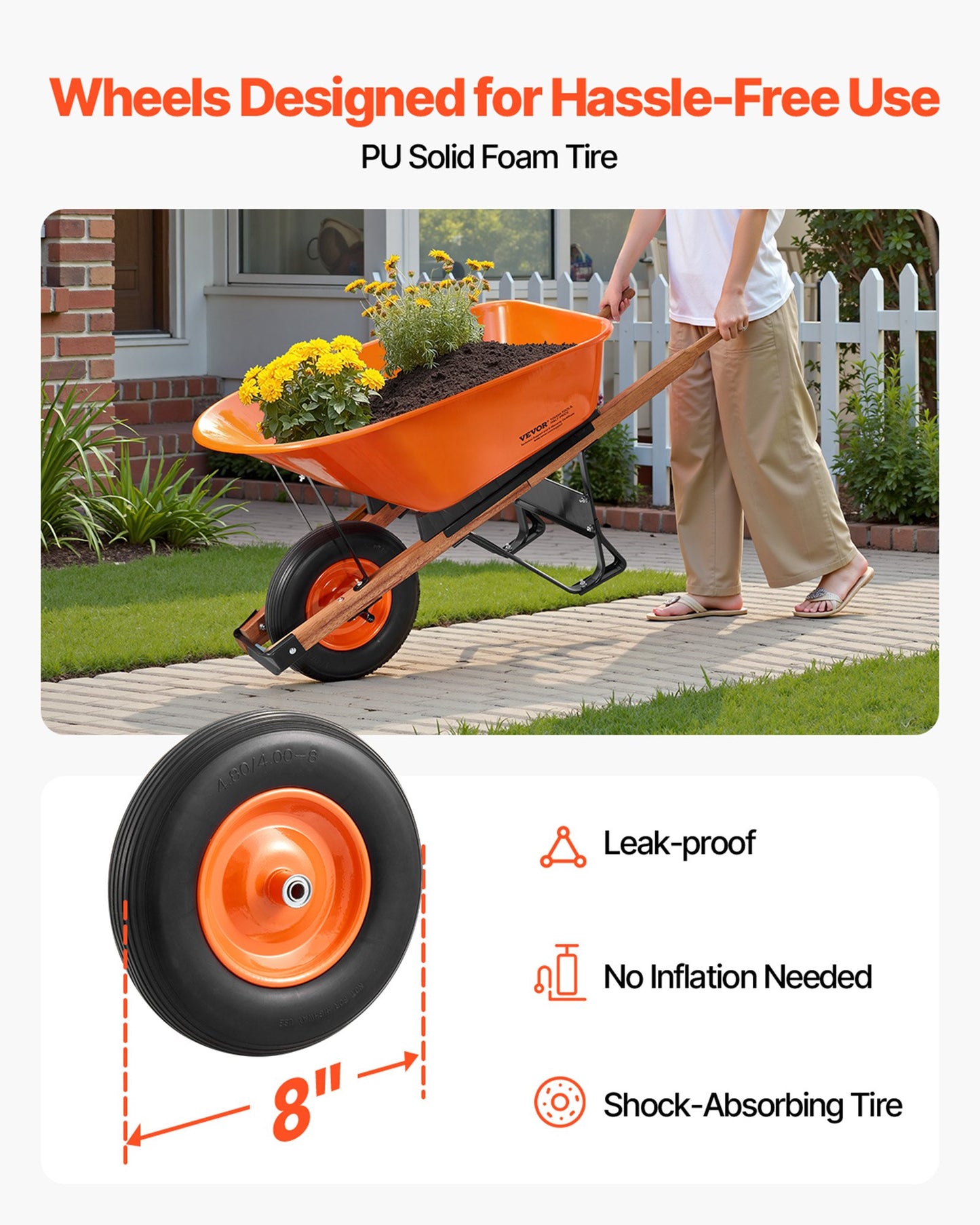 Wheelbarrow Cart, 6 Cu. Ft. Load & 330 lbs Capacity, One Wheel Garden Dump Cart Wheel Barrow with Metal Handle & 16" Wide Track Wheels, Easy Loading Utility Yard Cart & Wagons for Lawn Farm