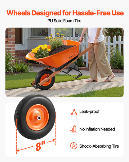 Wheelbarrow Cart, 6 Cu. Ft. Load & 330 lbs Capacity, One Wheel Garden Dump Cart Wheel Barrow with Metal Handle & 16" Wide Track Wheels, Easy Loading Utility Yard Cart & Wagons for Lawn Farm