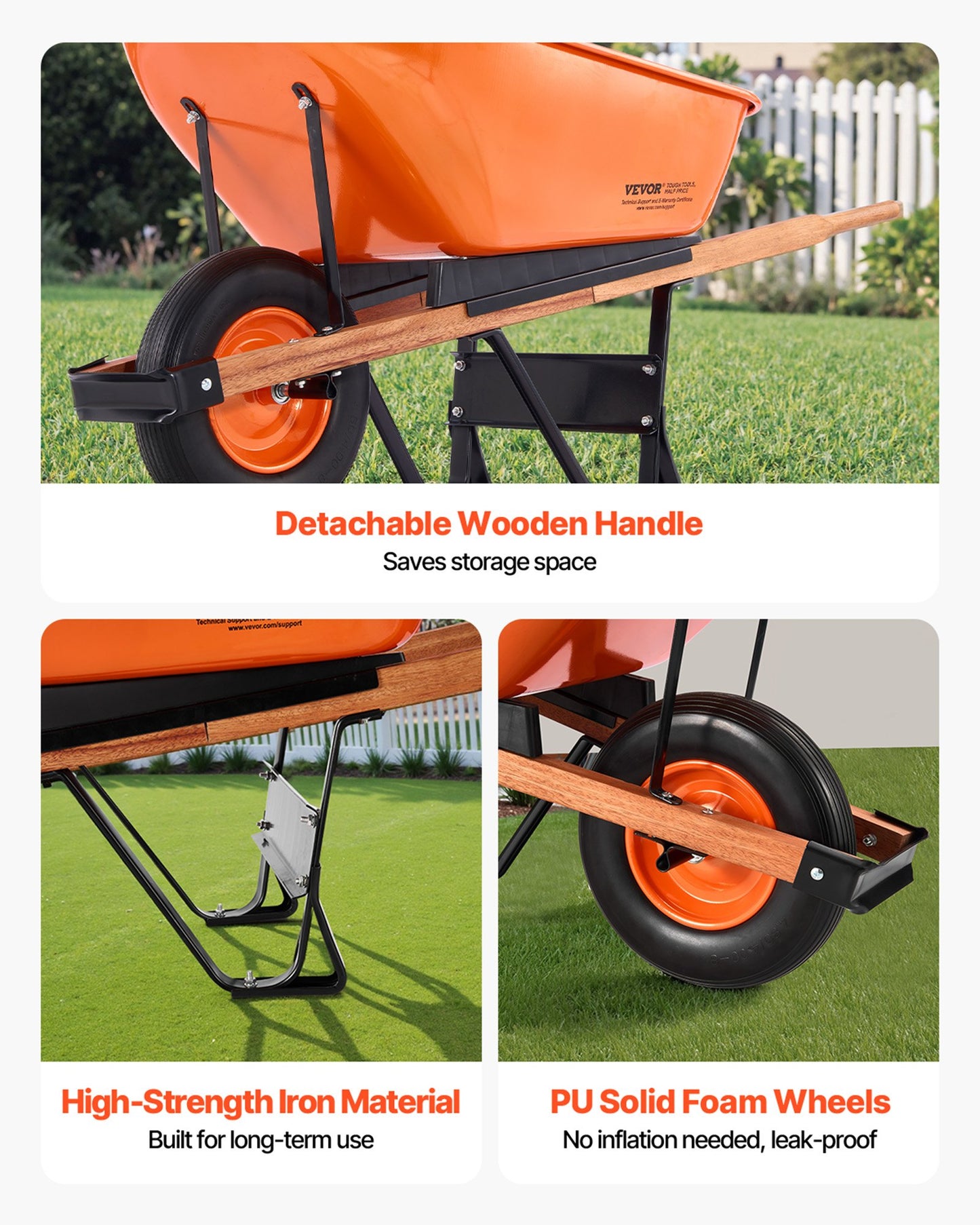 Wheelbarrow Cart, 6 Cu. Ft. Load & 330 lbs Capacity, One Wheel Garden Dump Cart Wheel Barrow with Metal Handle & 16" Wide Track Wheels, Easy Loading Utility Yard Cart & Wagons for Lawn Farm