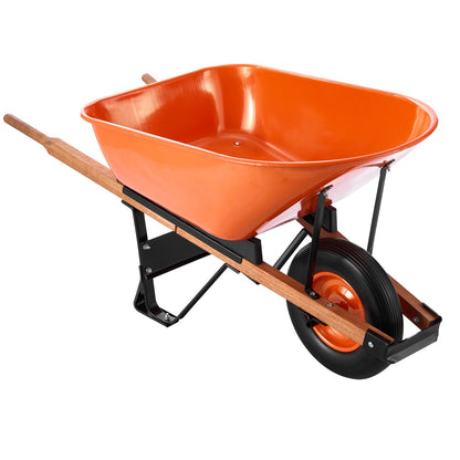 Wheelbarrow Cart, 6 Cu. Ft. Load & 330 lbs Capacity, One Wheel Garden Dump Cart Wheel Barrow with Metal Handle & 16" Wide Track Wheels, Easy Loading Utility Yard Cart & Wagons for Lawn Farm