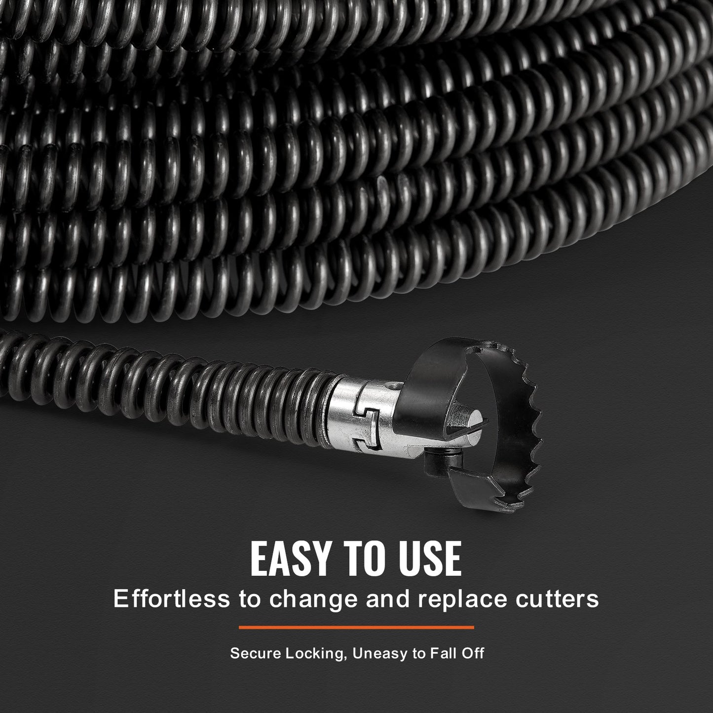 Sectional Drain Cleaning Cable 100FT/30.5 m x 5/8In/1.6 cm & 7 Cutters for 0.8"-3.9"/2-10 cm Pipes