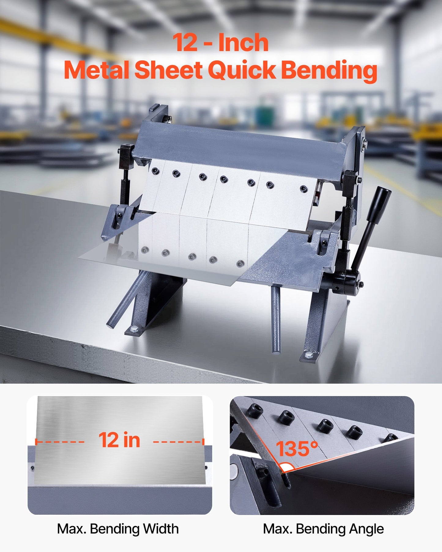 Box and Pan Brake, 305 mm/12 inch Sheet Metal Bending Brake, 20-Gauge Mild Steel Capacity, 0-135 Degree Adjustable, Metal Bender Machine with 5 Fingers, Heavy-Duty Aluminum Folder for Precise Bending