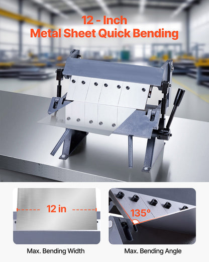 Box and Pan Brake, 305 mm/12 inch Sheet Metal Bending Brake, 20-Gauge Mild Steel Capacity, 0-135 Degree Adjustable, Metal Bender Machine with 5 Fingers, Heavy-Duty Aluminum Folder for Precise Bending