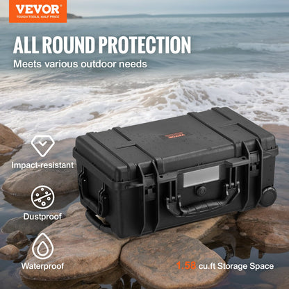 Weatherproof Hard Case, Heavy Duty Protective Dry Box Case with Pre-cut Foam, Wheels & Retractable Pull Handles for Travel, Hunt, Military, Tactical, IP67 Waterproof Case for Cameras (64x51x25)