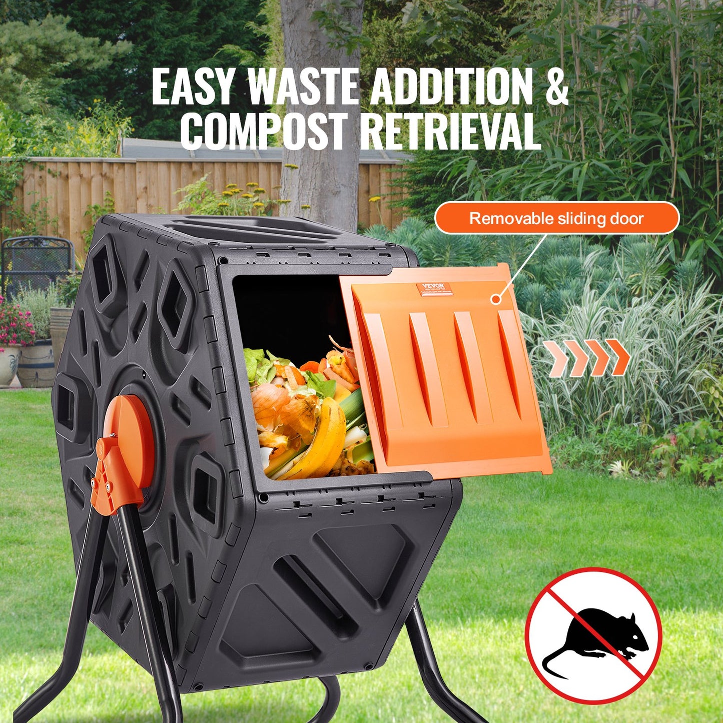 Compost Bin, 70 L Small Composting Tumbler, Compact Single Rotating Chamber with Sliding Door and Steel Frame, BPA Free Composter Bin Tumbler for Garden, Kitchen, Yard, Outdoor