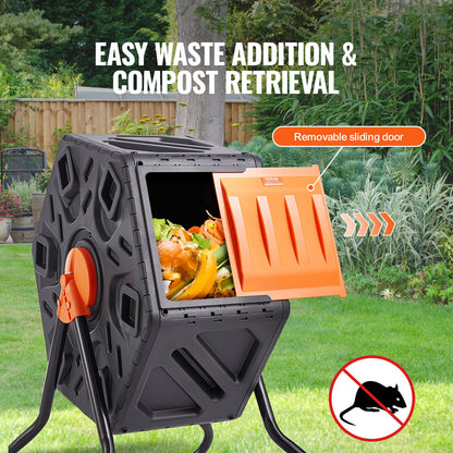 Compost Bin, 70 L Small Composting Tumbler, Compact Single Rotating Chamber with Sliding Door and Steel Frame, BPA Free Composter Bin Tumbler for Garden, Kitchen, Yard, Outdoor