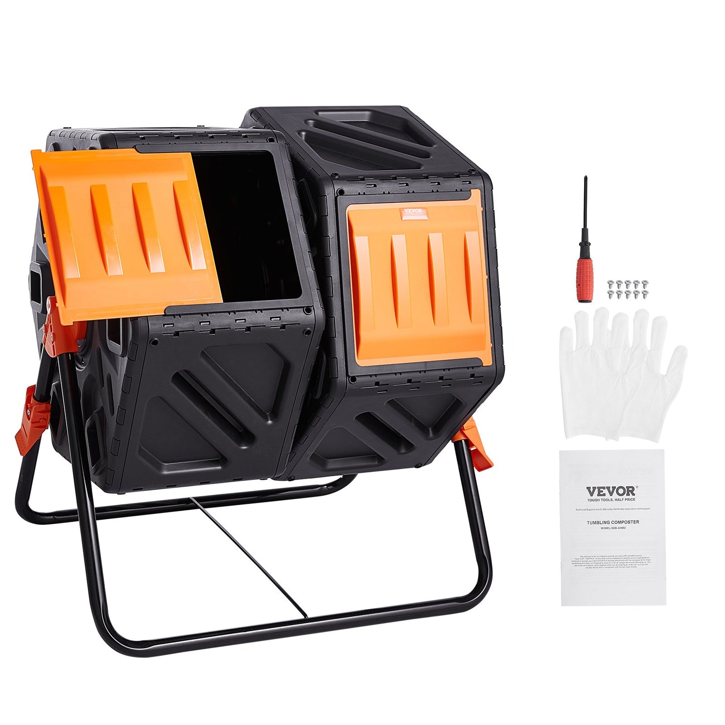 Compost Bin, 140.1L Dual Chamber Composting Tumbler, High Volume Two Rotating Chambers with 2 Sliding Door and Steel Frame, BPA Free Composter Bin Tumbler for Garden, Kitchen, Yard, Outdoor