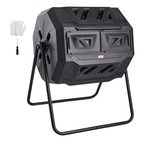 Compost Bin, 162.8 L Dual Chamber Composting Tumbler, Large Tumbling Rotating Composter with 2 Sliding Doors and Steel Frame, BPA Free Composter Bin Tumbler for Garden, Kitchen, Yard, Outdoor