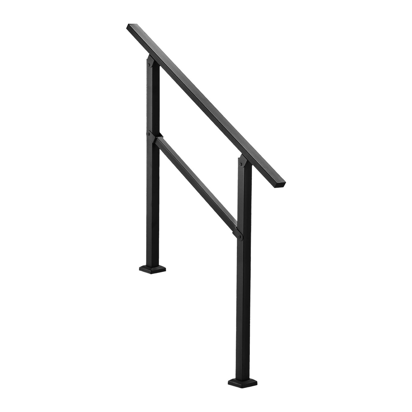 Outdoor Handrails for Steps, 2-3 Step Stair Rail Kit, Black Square Tube with Horizontal Bar, Carbon Steel Support Rails for Seniors, Concrete & Deck Stairs, Easy Installation