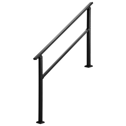 Outdoor Handrails for Steps, 4-5 Step Stair Rail Kit, Black Square Tube with Horizontal Bar, Carbon Steel Support Rails for Seniors, Concrete & Deck Stairs, Easy Installation