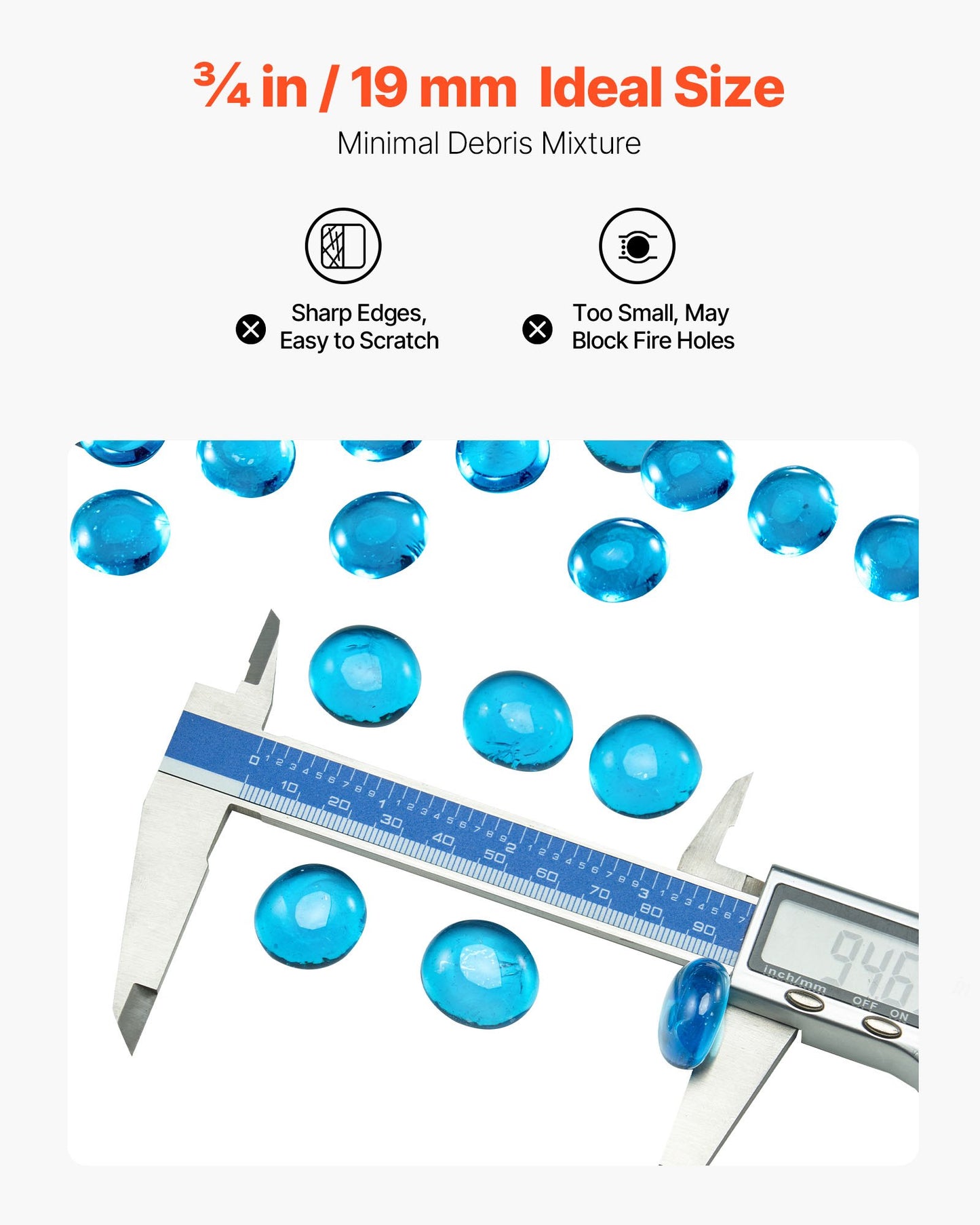 Feuerglas, 4,5 kg hitzebeständige Kaminsteine, 19,05 mm große, reflektierende Glasperlen für Feuerstellen, hochglänzende Steine ​​für die Feuerstellengestaltung, Karibikblau