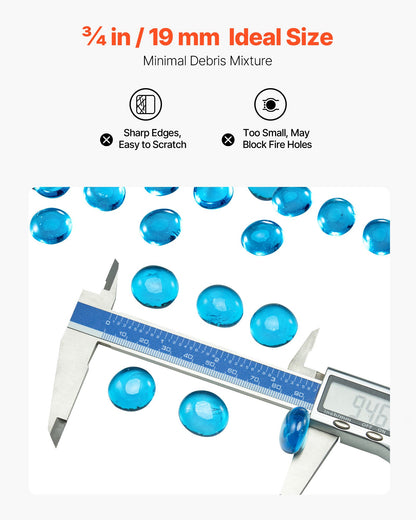 Feuerglas, 4,5 kg hitzebeständige Kaminsteine, 19,05 mm große, reflektierende Glasperlen für Feuerstellen, hochglänzende Steine ​​für die Feuerstellengestaltung, Karibikblau