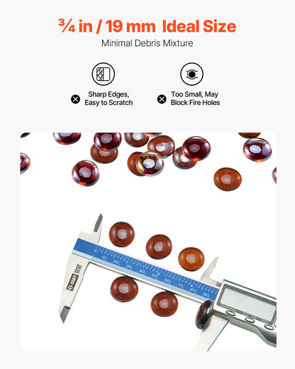 Feuerglas, 4,5 kg (10 lbs) hitzebeständige Kaminsteine, 19,05 mm (3/4 Zoll) große, reflektierende und rauchfreie Glasperlen für Feuerstellen, hochglänzende Steinelemente für Feuertische, sattes Bernstein.