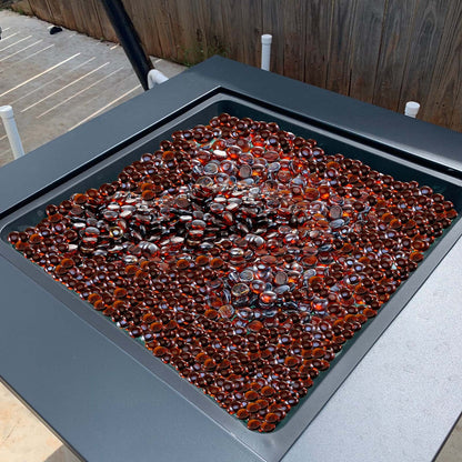 Feuerglas, 4,5 kg (10 lbs) hitzebeständige Kaminsteine, 19,05 mm (3/4 Zoll) große, reflektierende und rauchfreie Glasperlen für Feuerstellen, hochglänzende Steinelemente für Feuertische, sattes Bernstein.