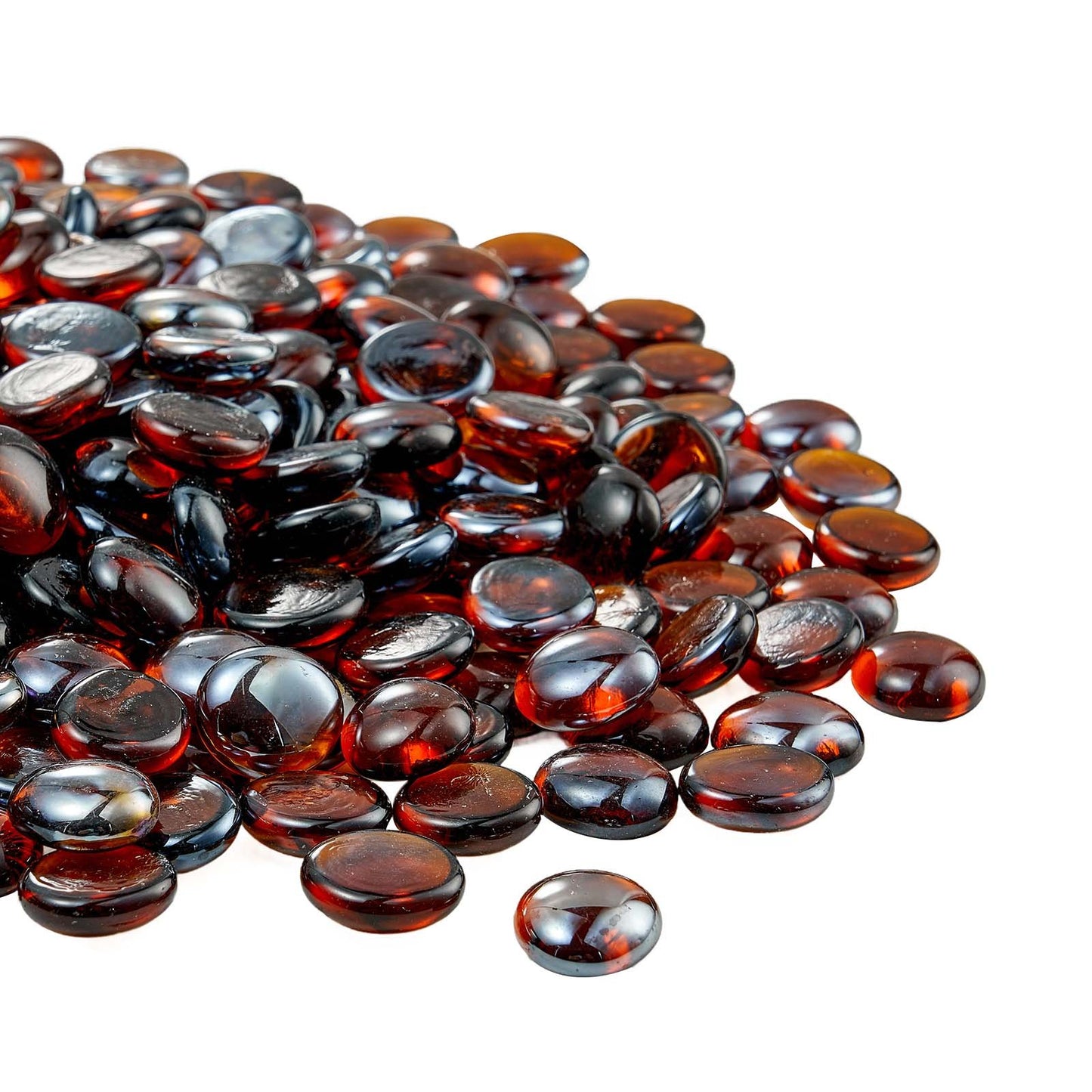 Feuerglas, 4,5 kg (10 lbs) hitzebeständige Kaminsteine, 19,05 mm (3/4 Zoll) große, reflektierende und rauchfreie Glasperlen für Feuerstellen, hochglänzende Steinelemente für Feuertische, sattes Bernstein.