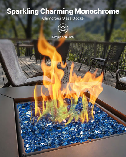 Fire Glass, 10LBS / 4.5KG High-Temperature Resistant Fireplace Rocks, 1/2-Inch / 12.7 mm Reflective & Smokeless Firepit Glass Rock, High Luster Stone Landscaping for Fire Pit Table, Pacific Blue