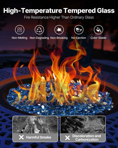 Fire Glass, 10LBS / 4.5KG High-Temperature Resistant Fireplace Rocks, 1/2-Inch / 12.7 mm Reflective & Smokeless Firepit Glass Rock, High Luster Stone Landscaping for Fire Pit Table, Pacific Blue