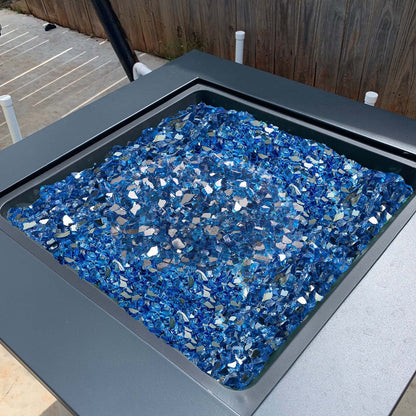 Fire Glass, 10LBS / 4.5KG High-Temperature Resistant Fireplace Rocks, 1/2-Inch / 12.7 mm Reflective & Smokeless Firepit Glass Rock, High Luster Stone Landscaping for Fire Pit Table, Pacific Blue