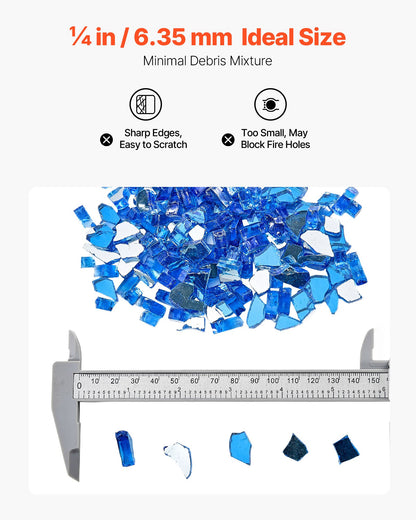 Feuerglas, 4,5 kg (10 lbs) hitzebeständige Kaminsteine, 6,35 mm (1/4 Zoll) reflektierendes und rauchfreies Feuerglas, hochglänzende Steine ​​für die Feuerstellengestaltung, Kobaltblau