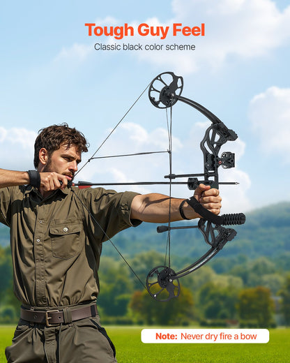 Compound Bow Archery, Adjustable 19-30 in Draw Length Compound Bow Package for Beginner, 19-70 Lbs Draw Weight Archery Bows and Arrow Set, Right Hand Kit with Hunting Equipment, 320 fps, Black