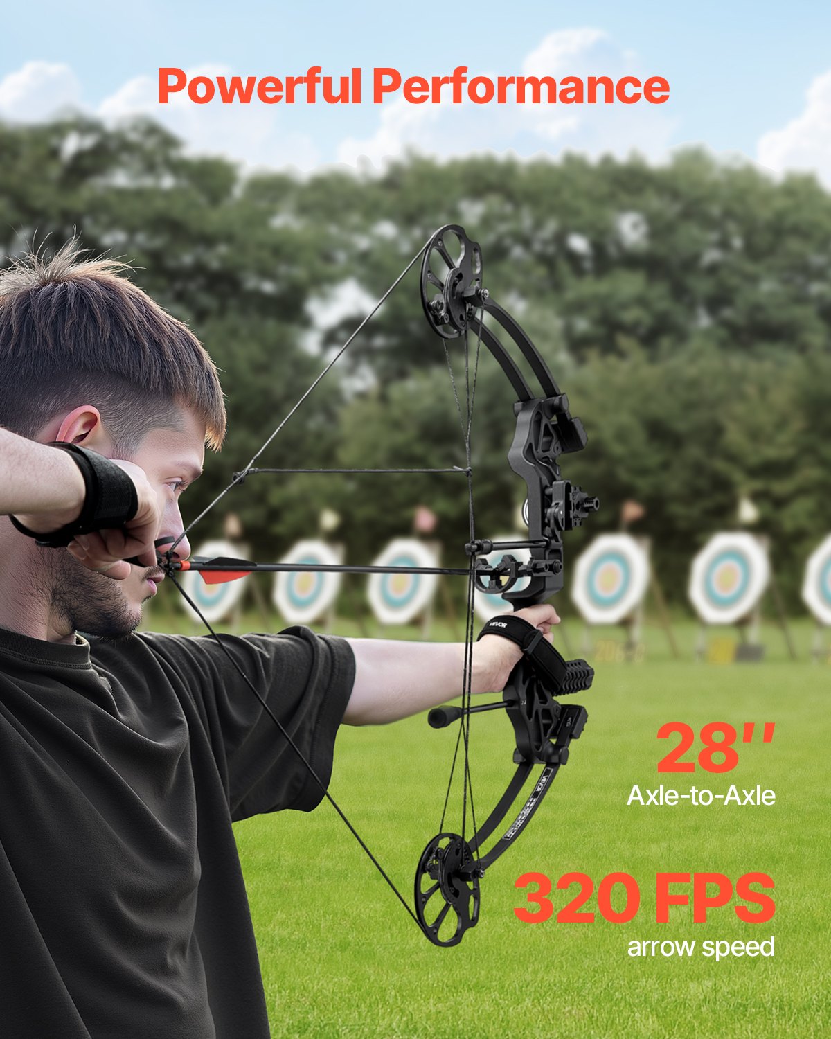 Compound Bow Archery, Adjustable 19-30 in Draw Length Compound Bow Package for Beginner, 19-70 Lbs Draw Weight Archery Bows and Arrow Set, Right Hand Kit with Hunting Equipment, 320 fps, Black