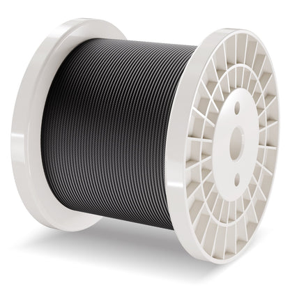 Drahtseil-Set, 1/8" (3,2 mm) 500 Fuß (152,4 m) Edelstahlseil 316 mit Schneidgerät und Handschuhen, Bruchfestigkeit 1600 lbs (726 kg), 7x7-litziger Kern, Marine- und Flugzeugqualität, für Handläufe, Treppen, Terrassen, Zäune und Außenbereiche, Schwarz