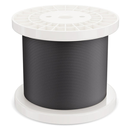 Drahtseil-Set, 1/8" (3,2 mm) 500 Fuß (152,4 m) Edelstahlseil 316 mit Schneidgerät und Handschuhen, Bruchfestigkeit 1600 lbs (726 kg), 7x7-litziger Kern, Marine- und Flugzeugqualität, für Handläufe, Treppen, Terrassen, Zäune und Außenbereiche, Schwarz