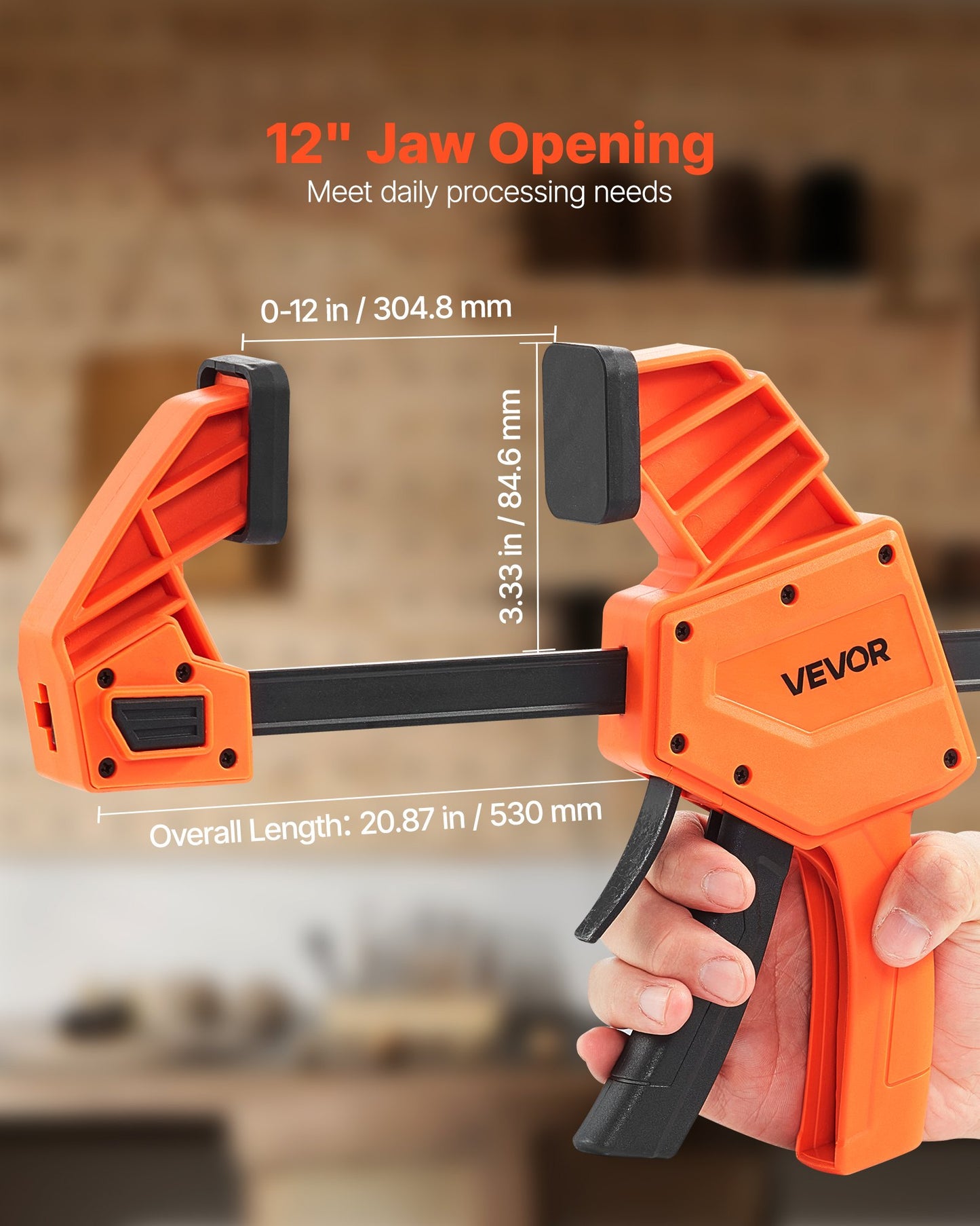 Bar Clamps for Woodworking, 2-Pack 30.48 cm One-Handed Clamp/Spreader, Quick-Grip F-Clamp with 154 kg Load Limit, Premium Plastic and Carbon Steel, for Woodworking Metal working, Orange + Black