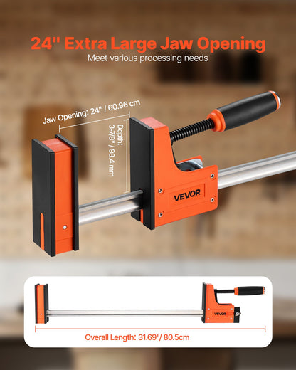 Bar Clamps for Woodworking, 2-Pack 60.96 cm Parallel Clamp Set, F-Clamp with 680 kg Load Limit, Even Pressure, High-strength Plastic and Carbon Steel, for Woodworking Metal Working, Orange