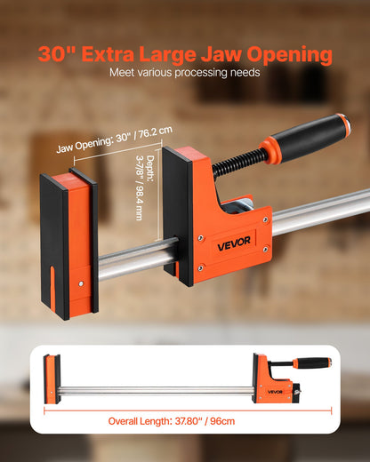 Bar Clamps for Woodworking, 2-Pack 76.2 cm Parallel Clamp Set, F-Clamp with 680 kg Load Limit, Even Pressure, High-strength Plastic and Carbon Steel, for Woodworking Metal Working, Orange
