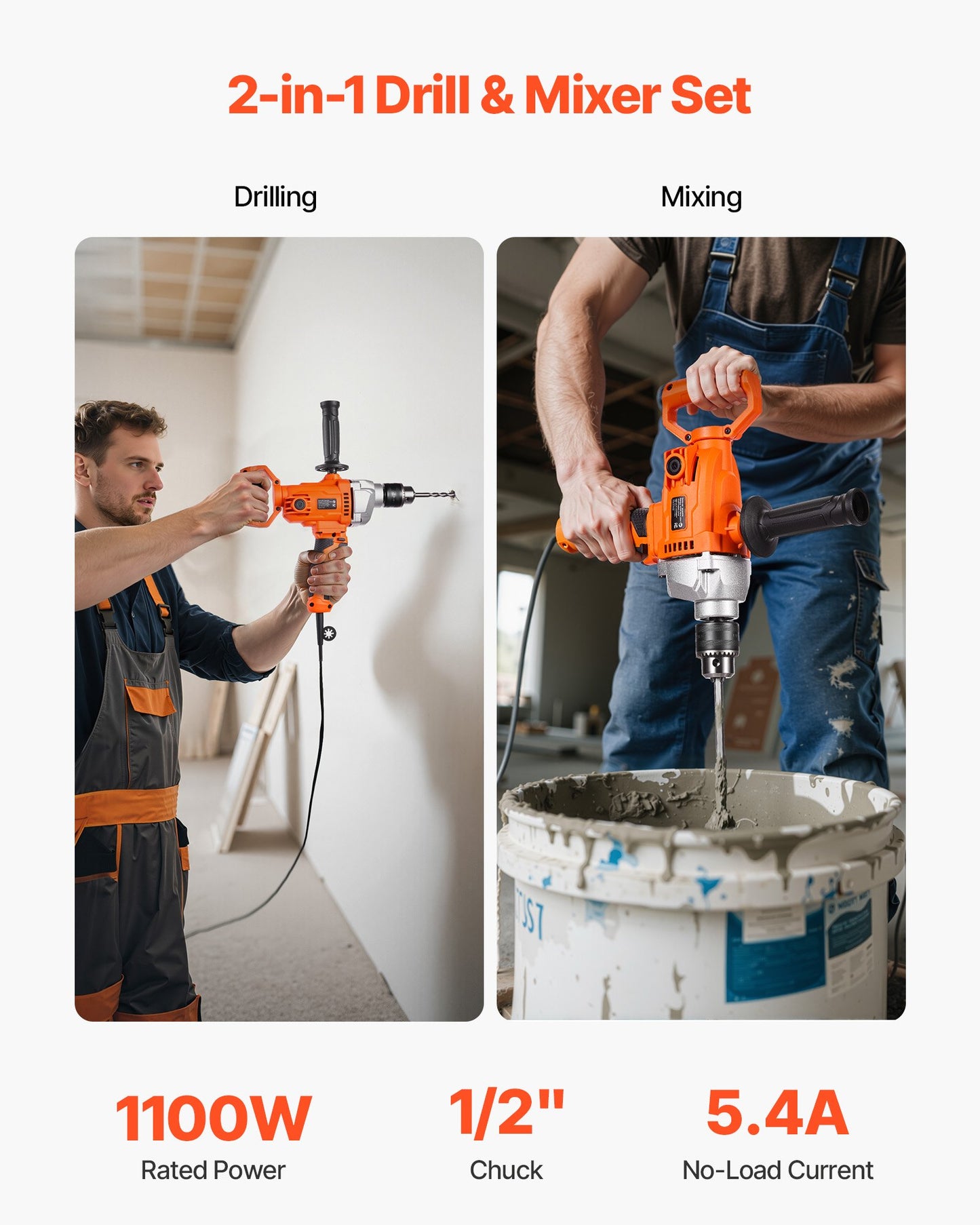 Drill Mixer, 12.7mm Corded Electric Drill Mixer Set, 0-850RPM 3.2A Mixing Drills, Mixing Drills Machine with D-Handle for Drilling & Blending, Handheld Cement Mixers for Fodder, Paint, Cement