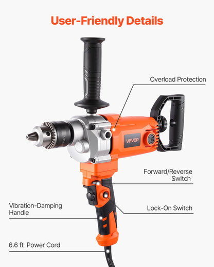 Drill Mixer, 15.89mm Corded Electric Drill Mixer Set, 0-750RPM 3A Mixing Drills, Mixing Drills Machine with D-Handle for Drilling & Blending, Handheld Cement Mixers for Fodder, Paint, Cement