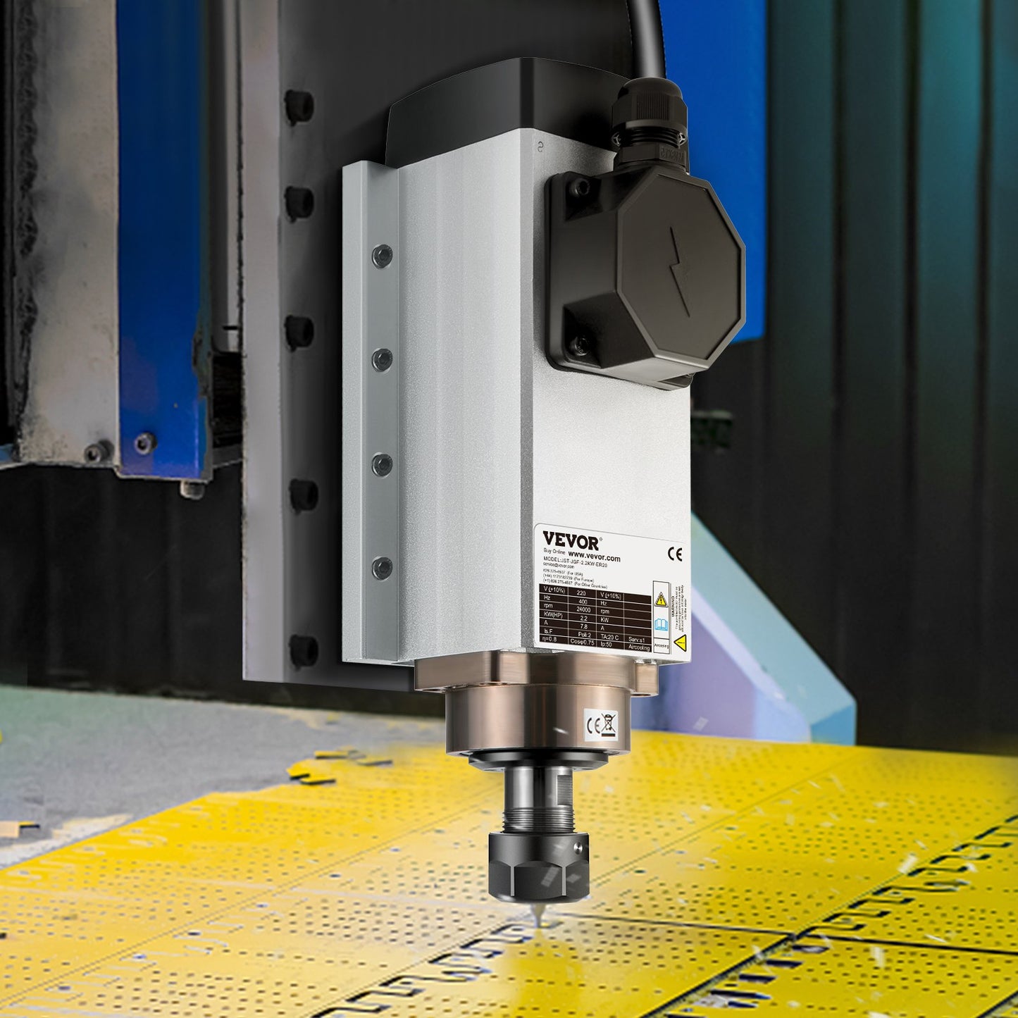 Air Cooled Spindle Motor 2.2KW CNC Spindle Motor 220V Square Air Cooled Spindle Motor ER20 Collet 24000 RPM CNC Spindle 6A Spindle Motor 400 Hz for CNC Router Engraving Milling Machine