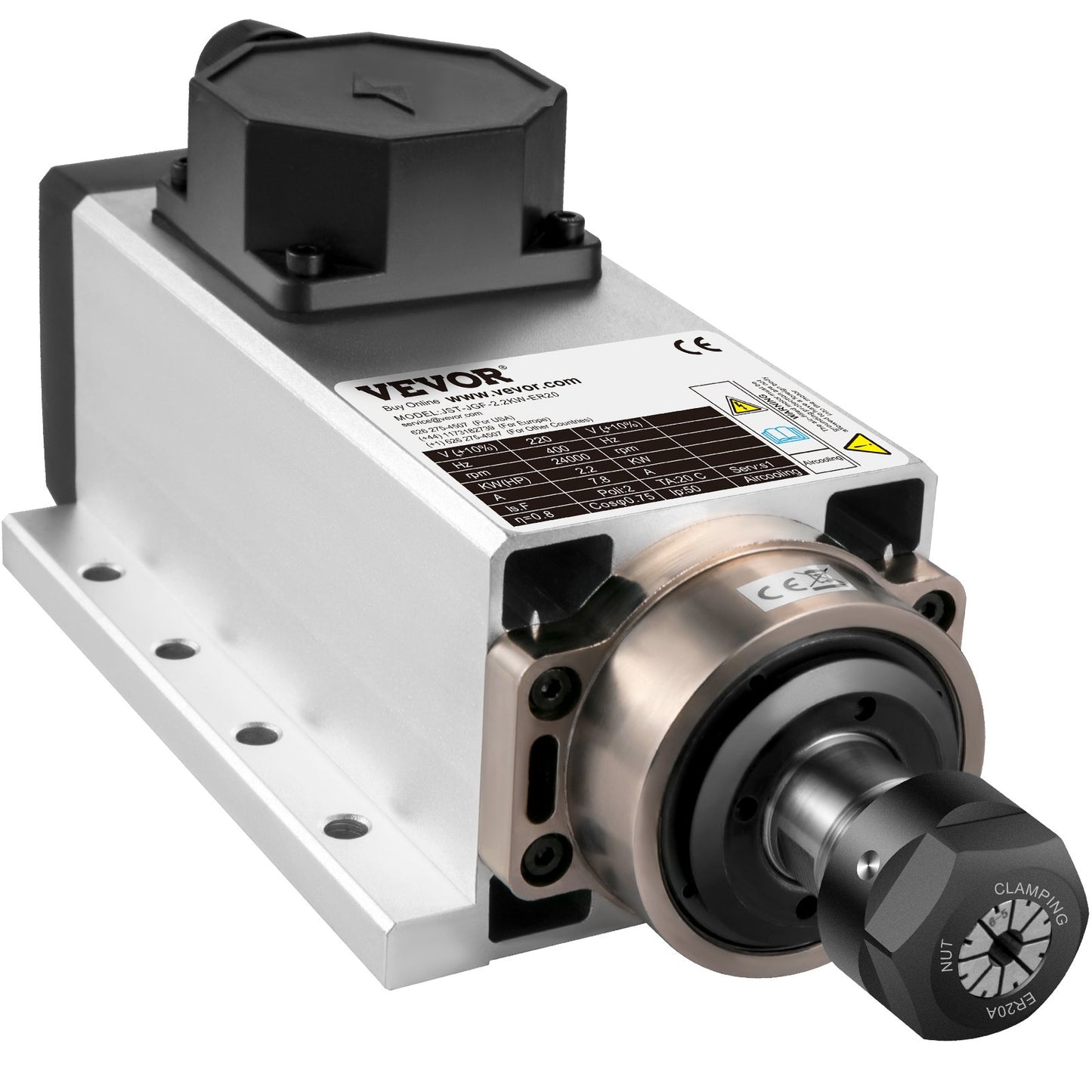 Air Cooled Spindle Motor 2.2KW CNC Spindle Motor 220V Square Air Cooled Spindle Motor ER20 Collet 24000 RPM CNC Spindle 6A Spindle Motor 400 Hz for CNC Router Engraving Milling Machine