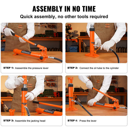 10 Ton Porta Power Kit, Hydraulic Ram with Pump, Car Jack with 4.6 ft/1.4 m Oil Hose, Bent Frame Repair Tool with Storage Case for Automotive, Garage, Heavy Equipment, Mechanic (22046 LBS)