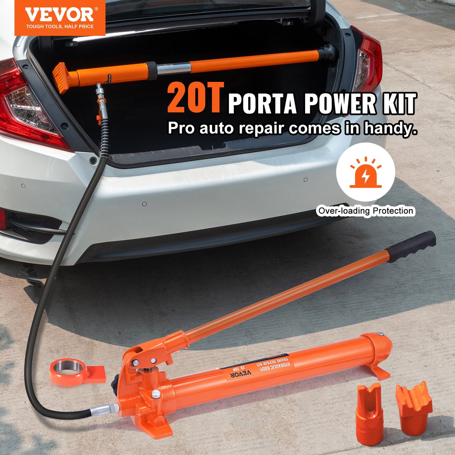 20 Ton Porta Power Kit, Portable Hydraulic Jack with 4.6 ft/1.4 m Oil Hose, Car Frame Repair Tool with Storage Case for Automotive, Heavy Equipment, Mechanic (44000 LBS)