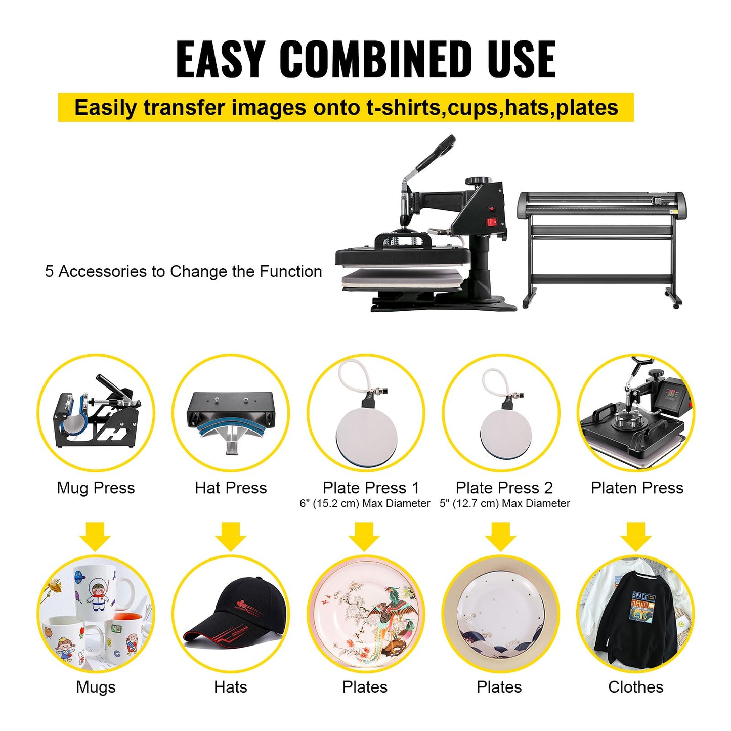 5 in 1 Digital 15"x12" Heat Press&53" Vinyl Cutter w/ Signmaster Software