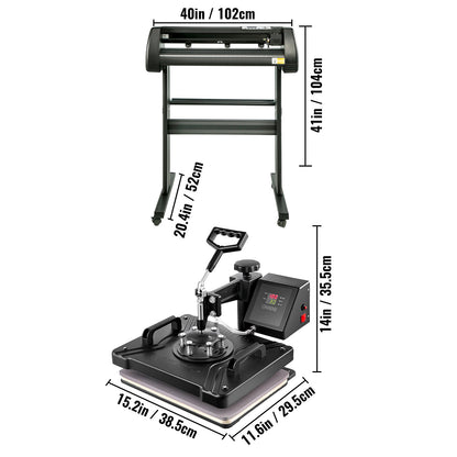 5in 1 Digital 15"x12" Heat Press&34" Vinyl Cutter w/ Signmaster Software