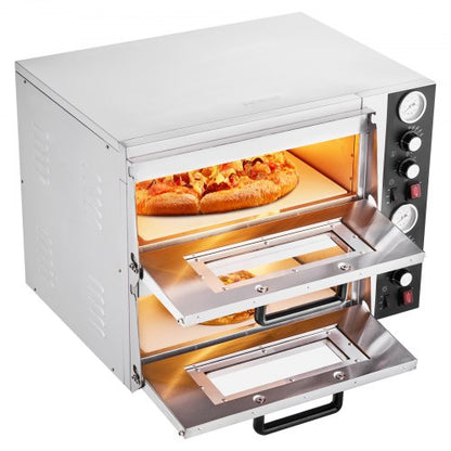 Elektrische Pizzabrötchen, 45 cm großes, doppeltes Backblech, max. Temperatur 290°C, eingeschaltete Pizzabäckerei mit Thermometer, obere Temperaturkontrolle und Timer zum Backen | EU