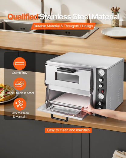 Elektrische Pizzabrötchen, 45 cm großes, doppeltes Backblech, max. Temperatur 290°C, eingeschaltete Pizzabäckerei mit Thermometer, obere Temperaturkontrolle und Timer zum Backen | EU