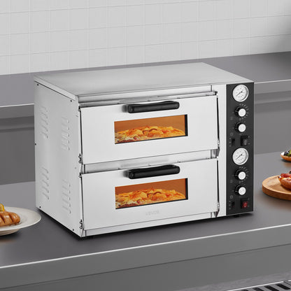 Elektrische Pizzabrötchen, 45 cm großes, doppeltes Backblech, max. Temperatur 290°C, eingeschaltete Pizzabäckerei mit Thermometer, obere Temperaturkontrolle und Timer zum Backen | EU