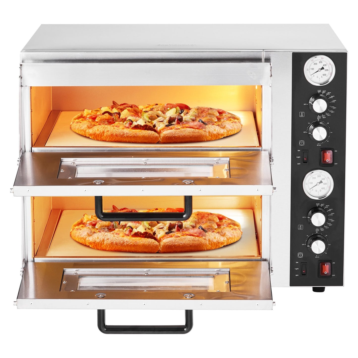 Elektrische Pizzabrötchen, 45 cm großes, doppeltes Backblech, max. Temperatur 290°C, eingeschaltete Pizzabäckerei mit Thermometer, obere Temperaturkontrolle und Timer zum Backen | EU