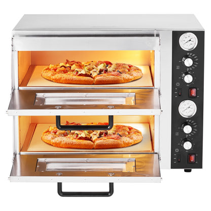 Elektrische Pizzabrötchen, 45 cm großes, doppeltes Backblech, max. Temperatur 290°C, eingeschaltete Pizzabäckerei mit Thermometer, obere Temperaturkontrolle und Timer zum Backen | EU