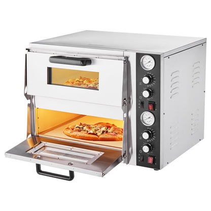 Elektrische Pizzabrötchen, 45 cm großes, doppeltes Backblech, max. Temperatur 290°C, eingeschaltete Pizzabäckerei mit Thermometer, obere Temperaturkontrolle und Timer zum Backen | EU