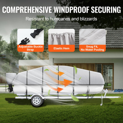 Pontoon Boat Cover, 23'-24' Waterproof Trailerable Pontoon Cover, 800D Marine Grade PU Oxford Fabric, with Motor Cover, 16 Windproof Buckle Straps, Fits for 23'-24'L, Beam Width to 102", Grey