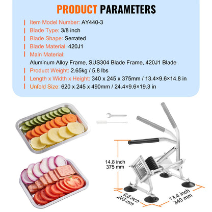Commercial Vegetable Slicer, 3/8 inch Fruit Slicer, Stainless Steel and Aluminum Alloy Vegetable Cutter Slicer Machine, Manual Slicer with Non-slip Feet, for Radishes, Onions, Potatoes, Lemons