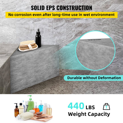 Tile Shower Seat, 22.4" x 16" x 20" Ready To Tile Shower Seat, Factory Waterproof & 100% Leak Proof Tileable Shower Corner Seat, 440 lbs Load-bearing Triangular Board Shower Bench