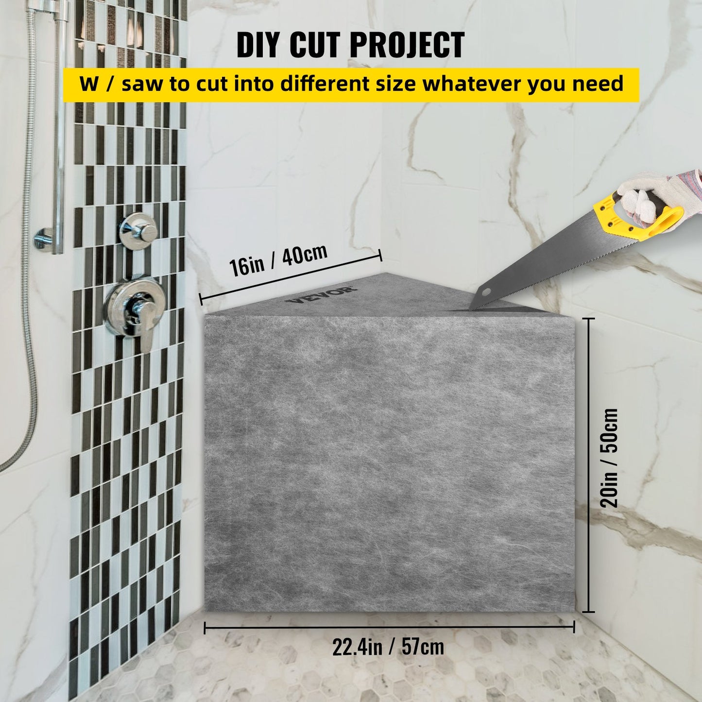 Tile Shower Seat, 22.4" x 16" x 20" Ready To Tile Shower Seat, Factory Waterproof & 100% Leak Proof Tileable Shower Corner Seat, 440 lbs Load-bearing Triangular Board Shower Bench