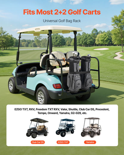 Golf Cart Bag Holder, 1370 x 195 x 60.5 mm, Compatible with Most 2+2 Golf Cart Rear Seat with 1.2-Inch Square Tubes, Adjustable Rear Seat Carts Club Holder with Strap, No Drilling Required
